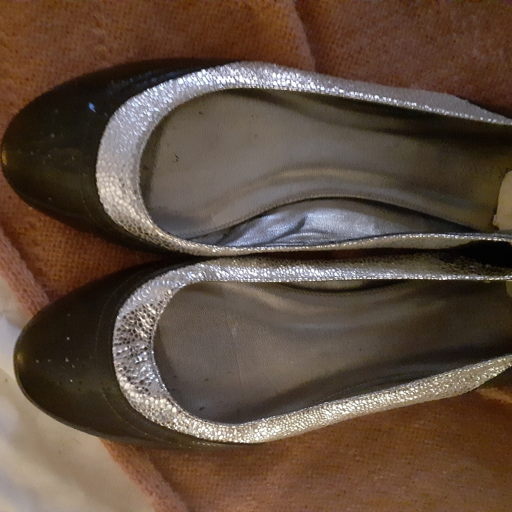J Crew Penelope ballet flat black silver size 9 1/